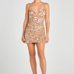 Cleo Champagne Dress with sequin embellishment and spaghetti straps — Nadine Merabi | Endless UAE