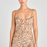 Cleo Champagne Dress with sequin embellishment and spaghetti straps — Nadine Merabi | Endless UAE