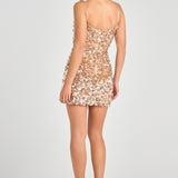 Cleo Champagne Dress with sequin embellishment and spaghetti straps — Nadine Merabi | Endless UAE