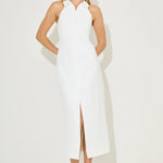 White halter collar maxi dress with front slit and pockets — Odd Muse | Endless UAE