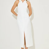 White halter collar maxi dress with front slit and pockets — Odd Muse | Endless UAE