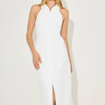 White halter collar maxi dress with front slit and pockets — Odd Muse | Endless UAE