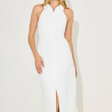 White halter collar maxi dress with front slit and pockets — Odd Muse | Endless UAE