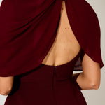 Burgundy gathered mini dress with draped cowl neckline and sleeveless design — Odd Muse | Endless UAE