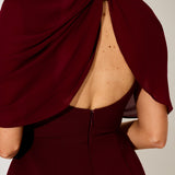 Burgundy gathered mini dress with draped cowl neckline and sleeveless design — Odd Muse | Endless UAE