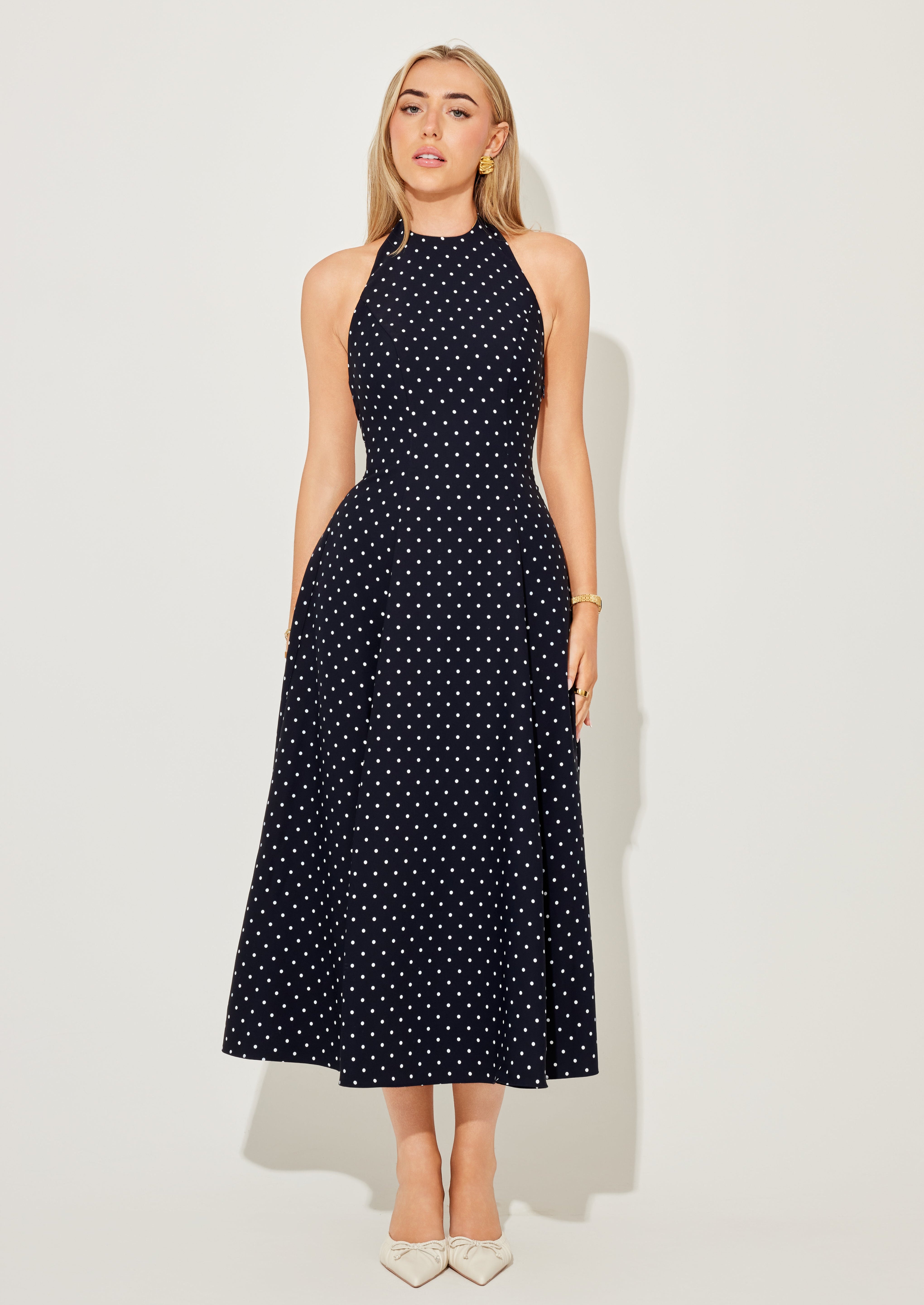 Black polka dot low back midi dress — Odd Muse | Endless UAE