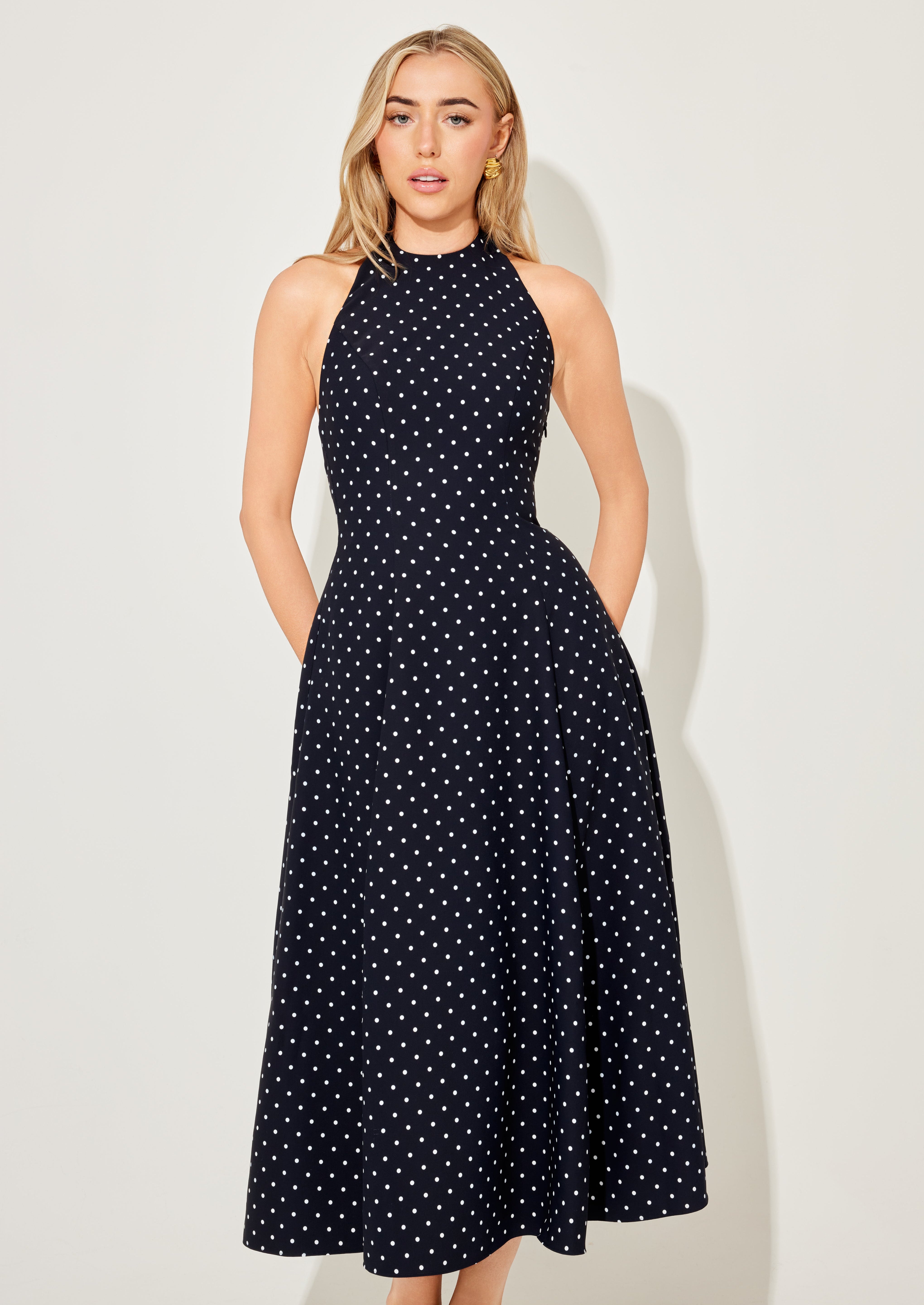 Black polka dot low back midi dress — Odd Muse | Endless UAE