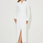 White long sleeve collar maxi dress with front slit — Odd Muse | Endless UAE
