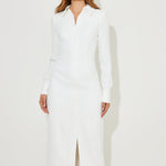 White long sleeve collar maxi dress with front slit — Odd Muse | Endless UAE