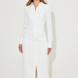 White long sleeve collar maxi dress with front slit — Odd Muse | Endless UAE