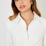 White long sleeve collar maxi dress with front slit — Odd Muse | Endless UAE