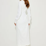 White long sleeve collar maxi dress with front slit — Odd Muse | Endless UAE