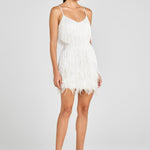 White fringed mini dress with layered tassel detailing — Nadine Merabi | Endless UAE