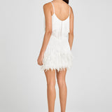 White fringed mini dress with layered tassel detailing — Nadine Merabi | Endless UAE