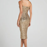 Gold sequin midi dress with sweetheart neckline and chain straps — Nadine Merabi | Endless UAE