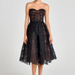 Black strapless lace midi dress with sweetheart neckline — Nadine Merabi | Endless UAE