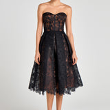 Black strapless lace midi dress with sweetheart neckline — Nadine Merabi | Endless UAE