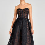 Black strapless lace midi dress with sweetheart neckline — Nadine Merabi | Endless UAE