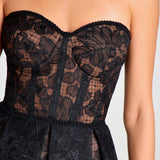 Black strapless lace midi dress with sweetheart neckline — Nadine Merabi | Endless UAE