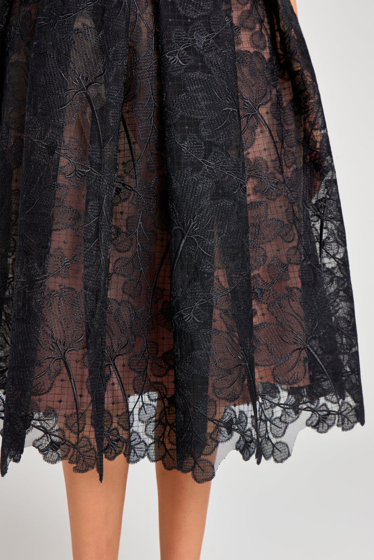 Black strapless lace midi dress with sweetheart neckline — Nadine Merabi | Endless UAE