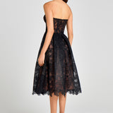 Black strapless lace midi dress with sweetheart neckline — Nadine Merabi | Endless UAE