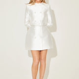 Button Jacket and Mini Skirt in Satin