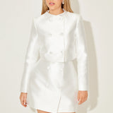 Button Jacket and Mini Skirt in Satin