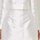 Button Jacket and Mini Skirt in Satin