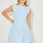 Light blue sleeveless button mini dress with A-line silhouette — Odd Muse | Endless UAE