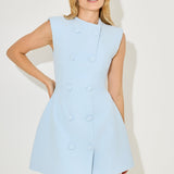 Light blue sleeveless button mini dress with A-line silhouette — Odd Muse | Endless UAE