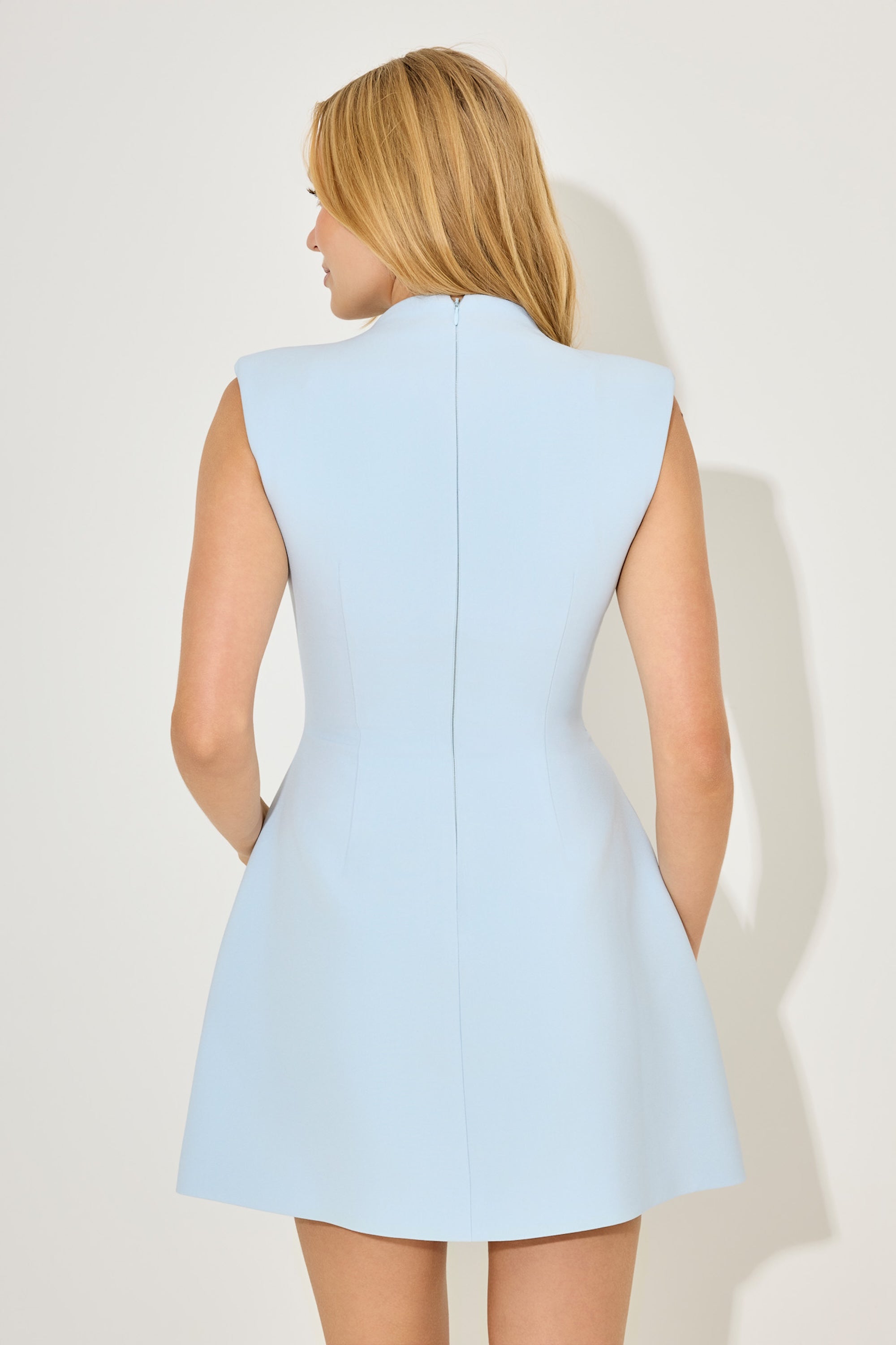 Light blue sleeveless button mini dress with A-line silhouette — Odd Muse | Endless UAE