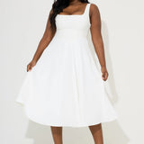 Woman wearing white square neck midi dress with pockets and strappy sandals — Odd Muse | Endless UAE