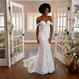 Off-The-Shoulder Lace Fit-And-Flare Wedding Dress