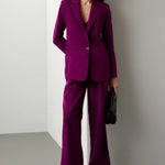 Purple single breasted blazer with notched lapels and one button closure, part of a matching suit set — Endless Rose | Endless UAE