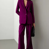 Purple single breasted blazer with notched lapels and one button closure, part of a matching suit set — Endless Rose | Endless UAE