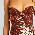Starla Dress in brown and cream geometric print with tiered ruffled skirt — Retrofête | Endless UAE