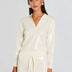 Shaelynn Sequin Knit Shirt in cream — Retrofête | Endless UAE