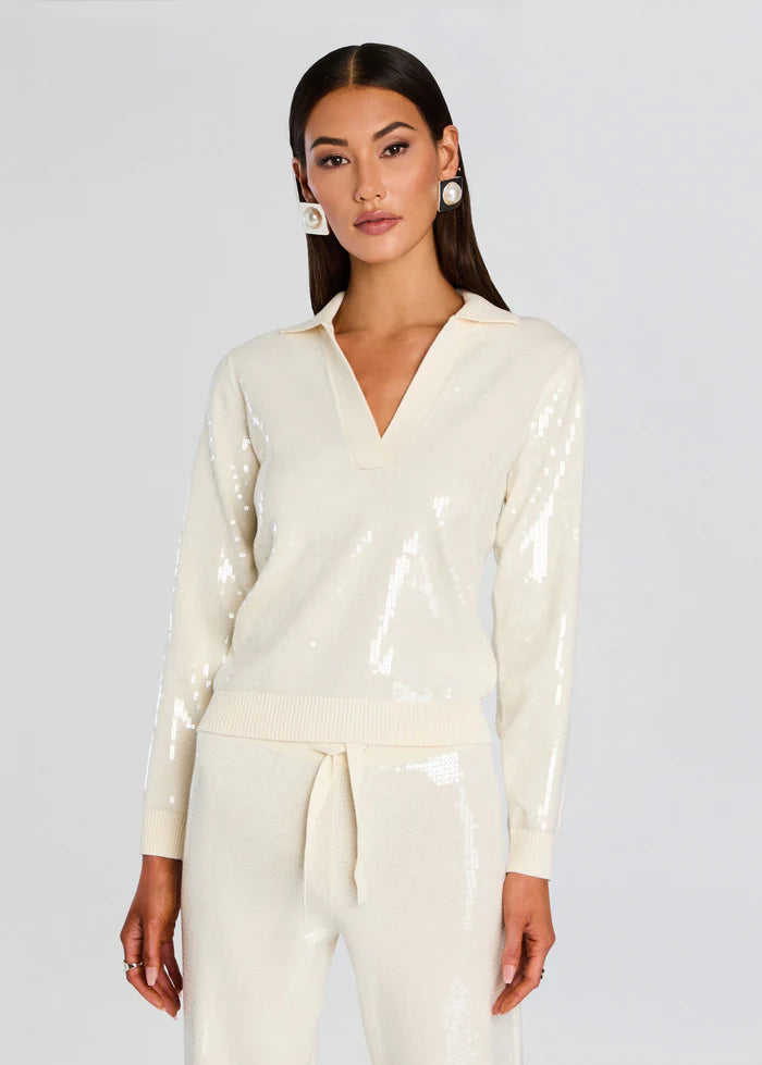Shaelynn Sequin Knit Shirt in cream — Retrofête | Endless UAE