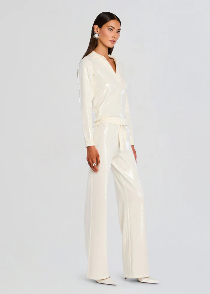 Shaelynn Sequin Knit Shirt in cream — Retrofête | Endless UAE