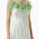 Boheme Feather-trimmed Mini Slip Dress in Ecovero
