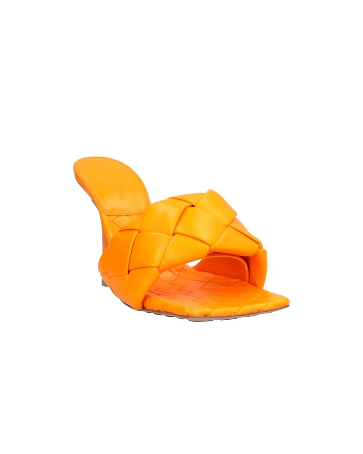 Bright orange Intrecciato leather Lido slide sandals with woven upper and thin stiletto heel — Bottega Veneta | Endless UAE