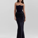 Rosalind - Black Maxi Dress with Sculpted Strapless Corset