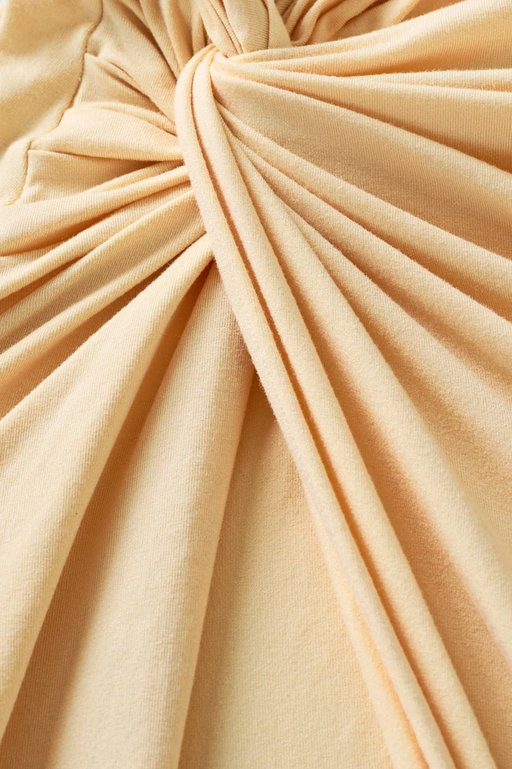 Cream halter maxi dress with draped waist detail and high slit — Flook The Label | Endless UAE