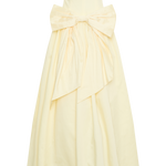 Pale yellow strapless maxi dress with oversized bow detail at waist and flowing A-line skirt — Meshki | Endless UAE
