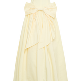 Pale yellow strapless maxi dress with oversized bow detail at waist and flowing A-line skirt — Meshki | Endless UAE