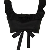 Black cropped top with ruffled neckline and tie-back detail — Zimmermann | Endless UAE