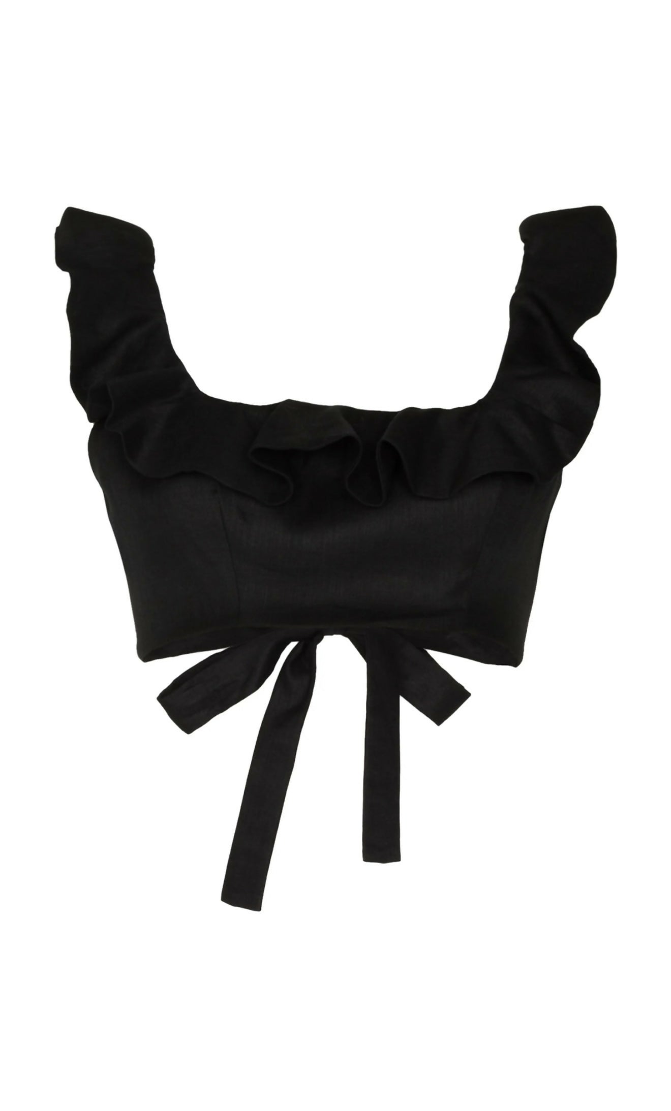 Black cropped top with ruffled neckline and tie-back detail — Zimmermann | Endless UAE
