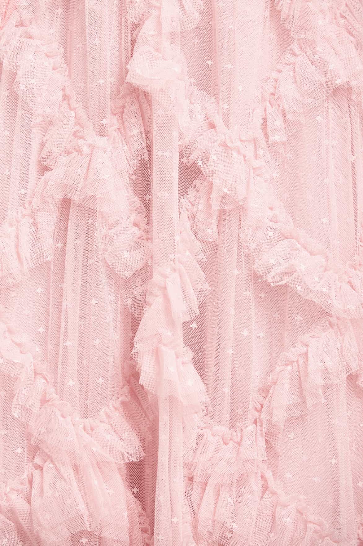 Genevieve Ruffled Gown in blush tulle with cascading ruffles and short sleeves — Needle & Thread | Endless UAE