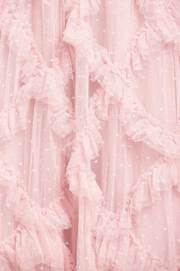 Genevieve Ruffled Gown in blush tulle with cascading ruffles and short sleeves — Needle & Thread | Endless UAE