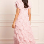 Genevieve Ruffled Gown in blush tulle with cascading ruffles and short sleeves — Needle & Thread | Endless UAE